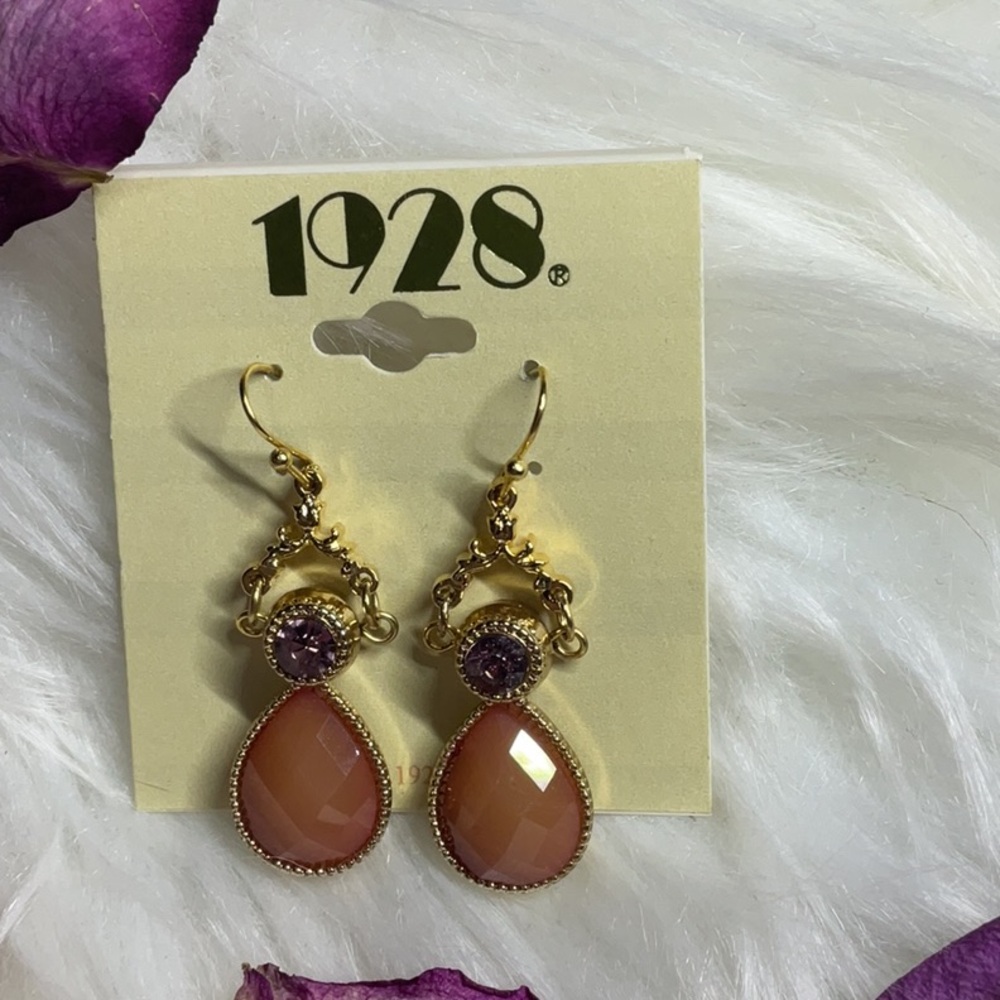 1928 Jewelry Round Crystal & Multifaceted Stone Teardrop Earrings